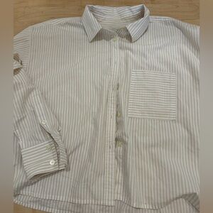 LOFT Women's Cream Striped Button Down Shirt